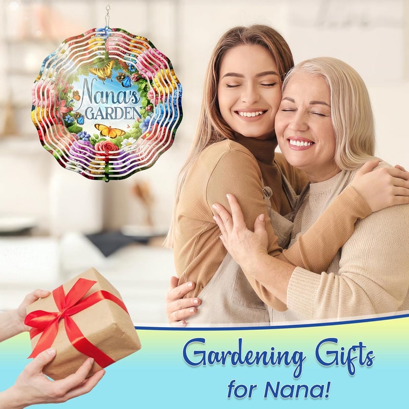 FLAGWIX Garden Gifts for Grandma - Nana's Garden 3D Stainless Steel Metal Wind Spinners 12 in - Gardening Grandmother Birthday Gifts for Women Nana Gigi, Nana Gift Ideas - Image 2